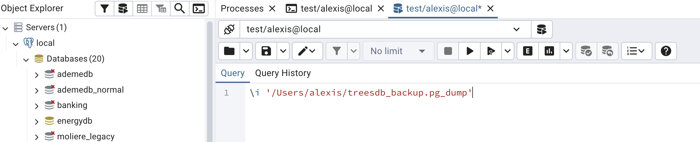 pgAdmin restore database