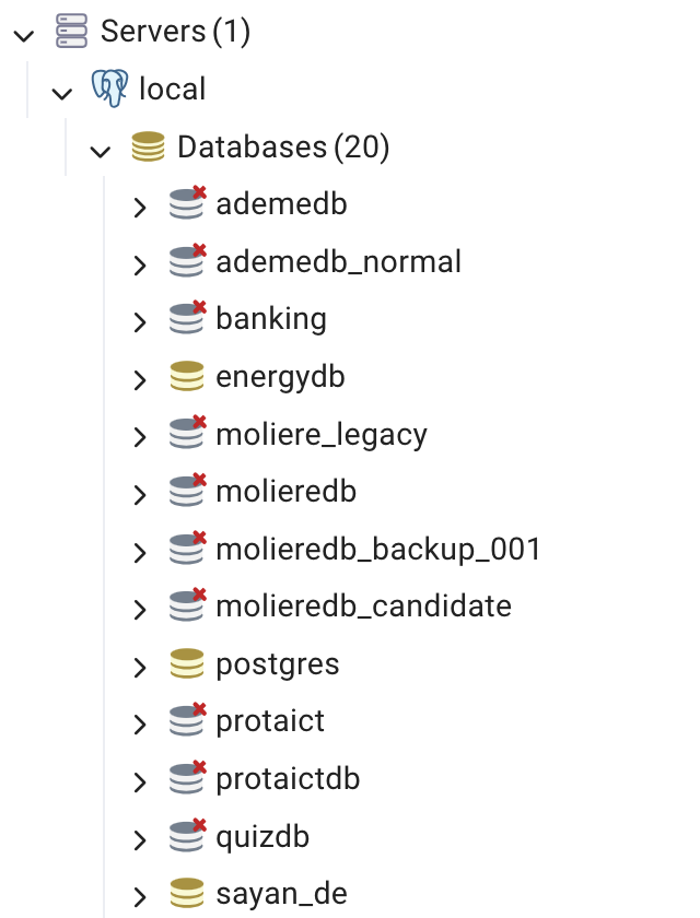 pgAdmin list databases