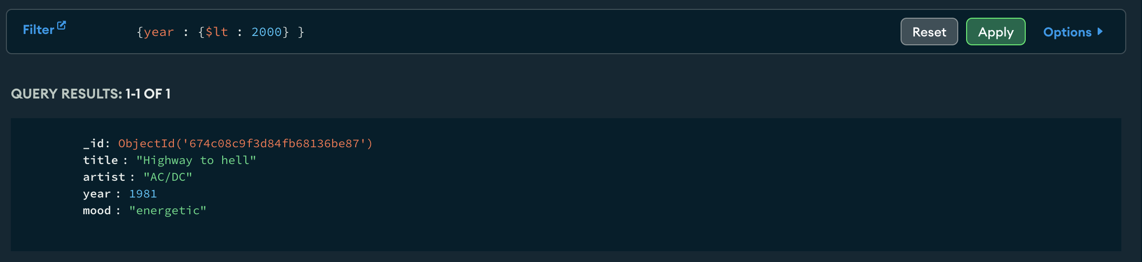 { year : {$lt : 2010} } published before 2010.