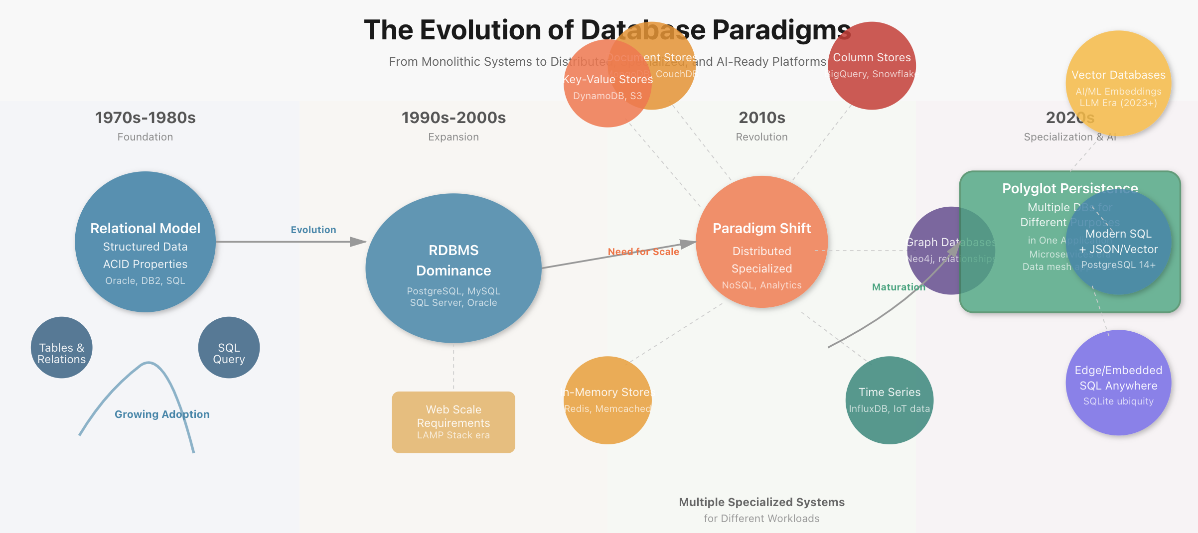 Evolution of database from 1970 to 2024