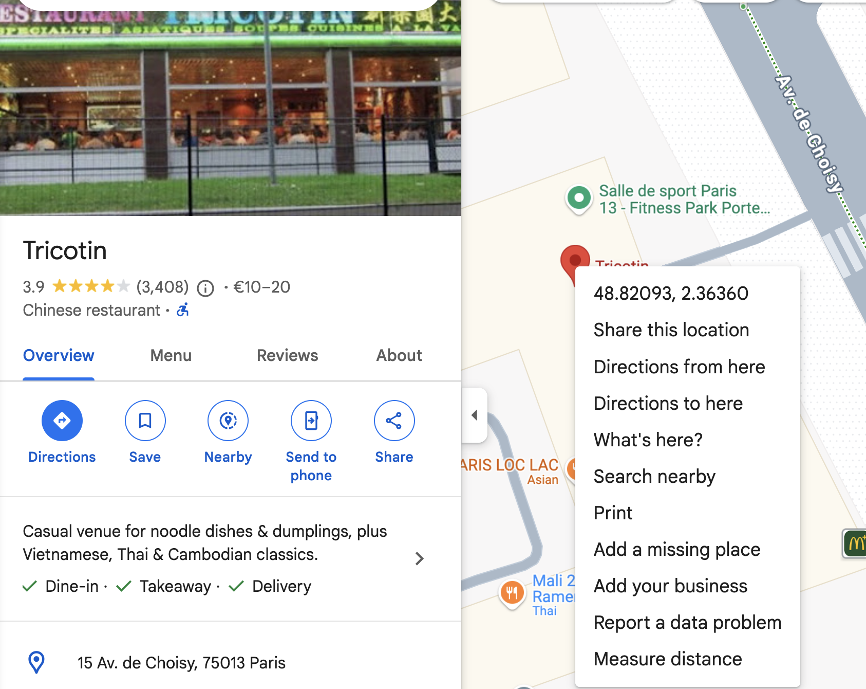 lat long of Tricotin, best restaurant in the 13th arrondissement